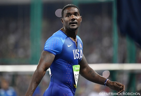 epa05486075 Justin Gatlin of the USA after placing second in the men's 100m final of the Rio 2016 Olympic Games Athletics, Track and Field events at the Olympic Stadium in Rio de Janeiro, Brazil, 14 August 2016.  EPA/FRANCK ROBICHON