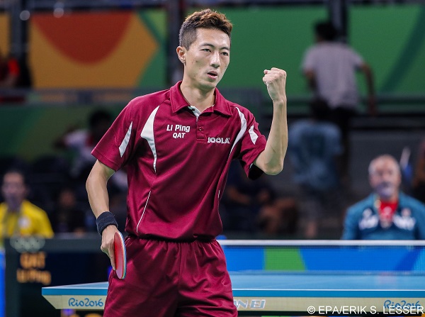 epa05462016 Ping Li of Qatar reacts against Adam Pattantyus of Hungary during a second round Rio 2016 Olympic Games table tennis match at Riocentro in Rio de Janeiro, Brazil, 07 August 2016.  EPA/ERIK S. LESSER
